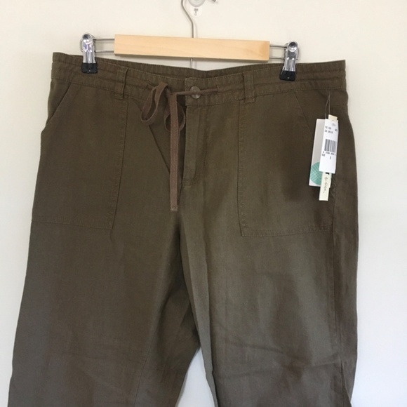 Kut from the Kloth Linen Blend Drawstring Wide Leg Ankle Pants Sz 8 Dark Olive - Picture 2 of 16